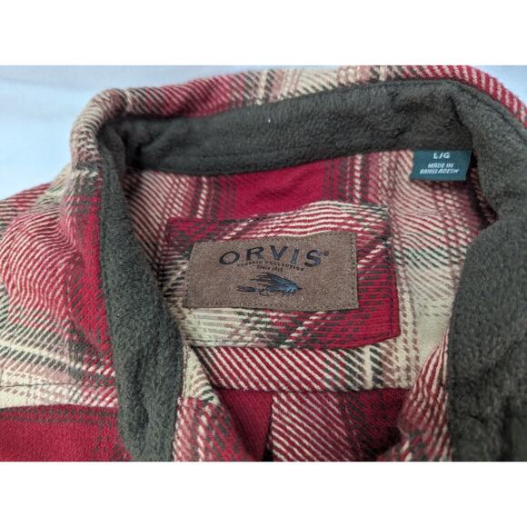 Orvis Heavy Flannel Plaid Shacket Shirt Jacket W /Pockets Men's Sz L Red - Picture 7 of 15